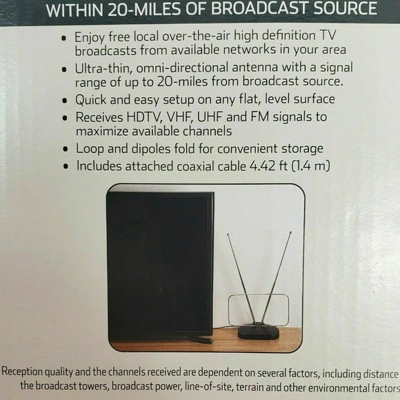 Onn Indoor Easy-Adjust HDTV High Quality Antenna Within 20 Miles Broadcast New - Picture 4 of 8